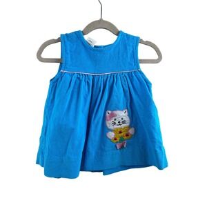 Cuties By Judy Corduroy Dress 18M Blue Cat Embroidered Sleeveless Toddler Girls